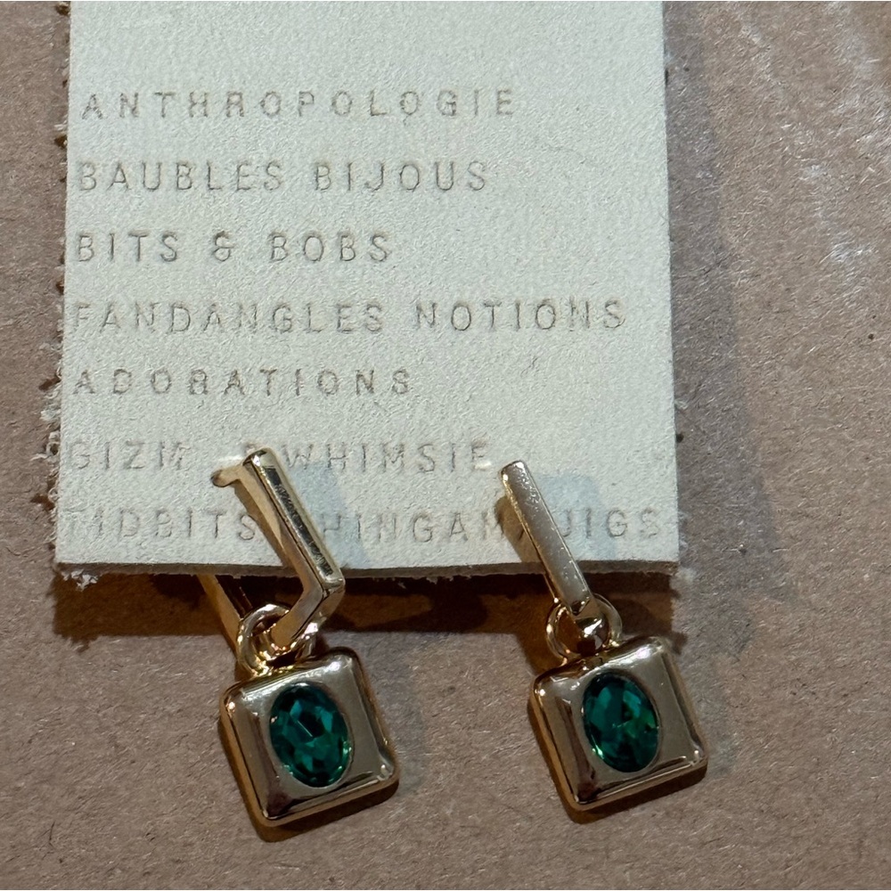 Anthropologie Small Gem Huggie Earrings in Gold and Green